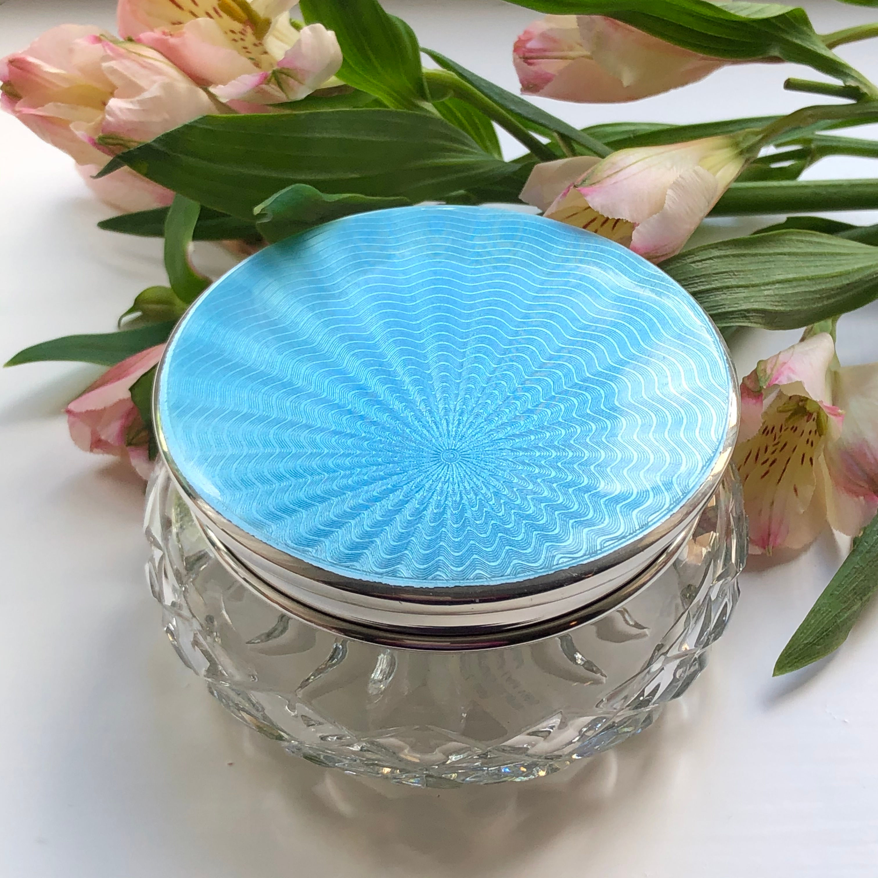 A Silver And Blue Enamel Powder Bowl Birmingham 1965.