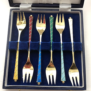 Silver Gilt And Enamel Pastry Forks C1960 Denmark