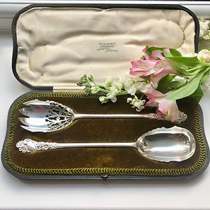 Sterling Silver Salad servers with Pierced Design london 1910