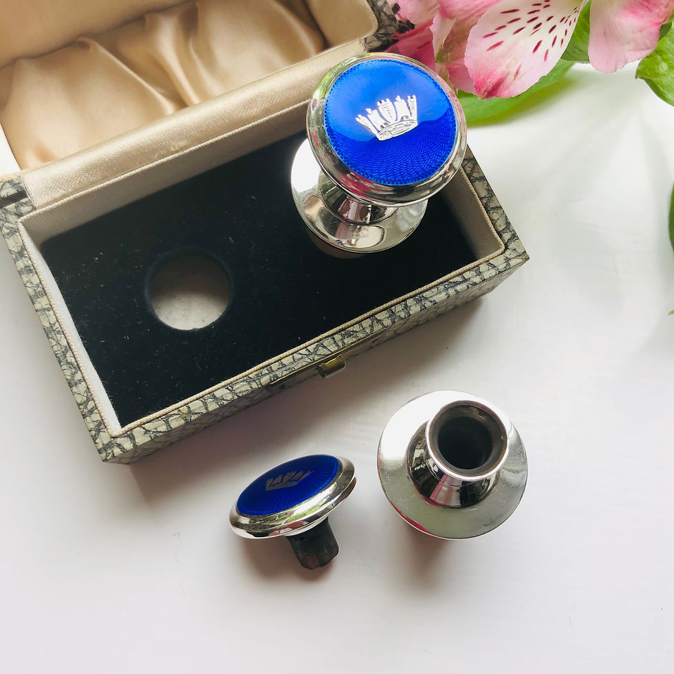 Thumbnail: A Pair Of Royal Navy Blue Enamel Bottle Stoppers Birmingham 1934