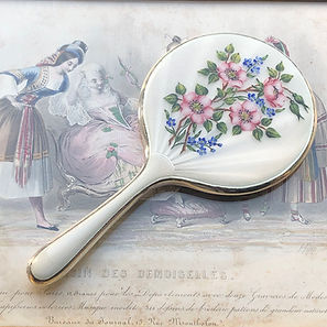A Very Pretty Enamel And Silver Small Size Hand Mirror Birmingham 1962.