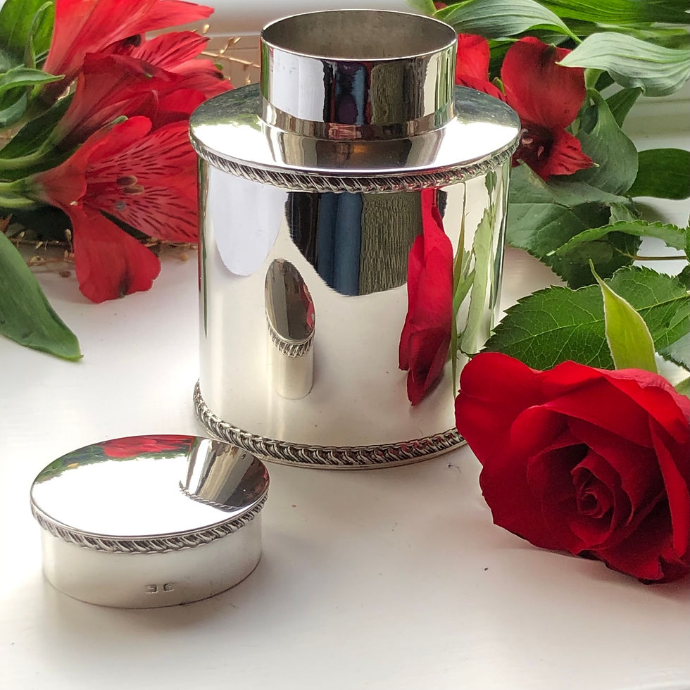 Thumbnail: Sterling Silver Tea Caddy Birmingham 1931 Plain Design With A Gadrooned Boarder.
