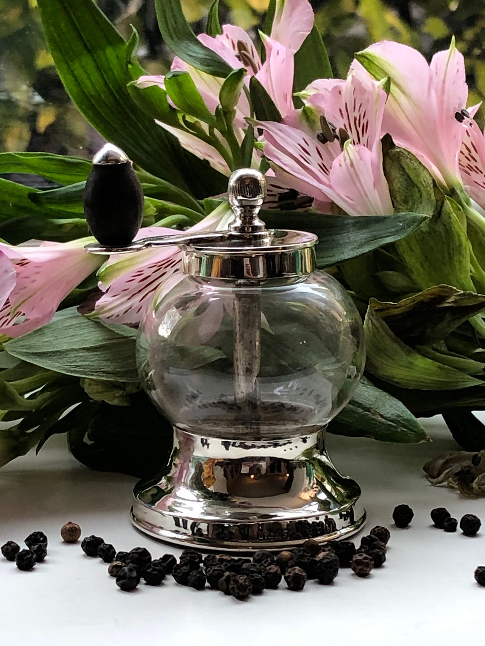 A Peugeot Glass And Silver Pepper Grinder London 1893.