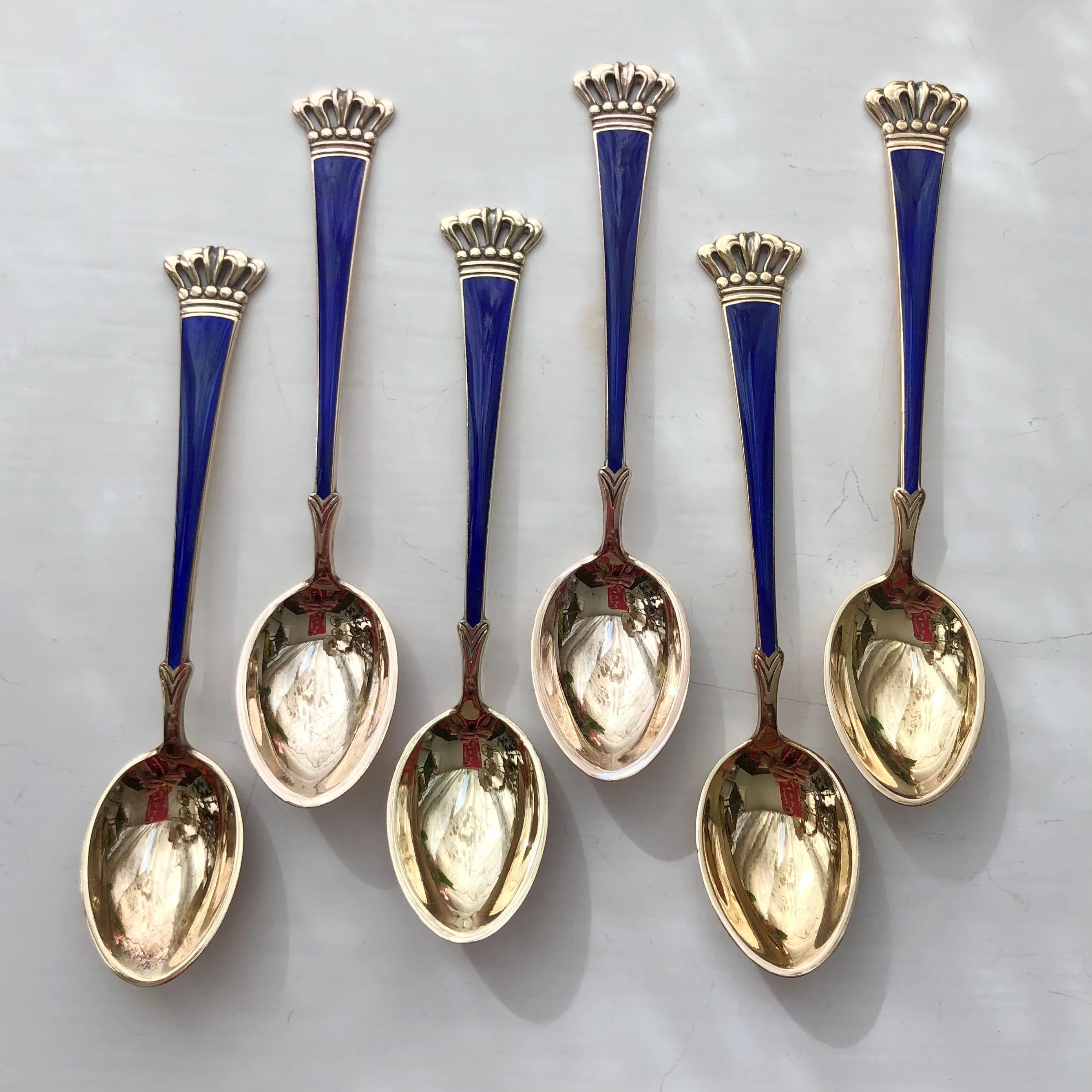 Danish Sterling Silver And Enamel Coffee Spoons Circa 1960