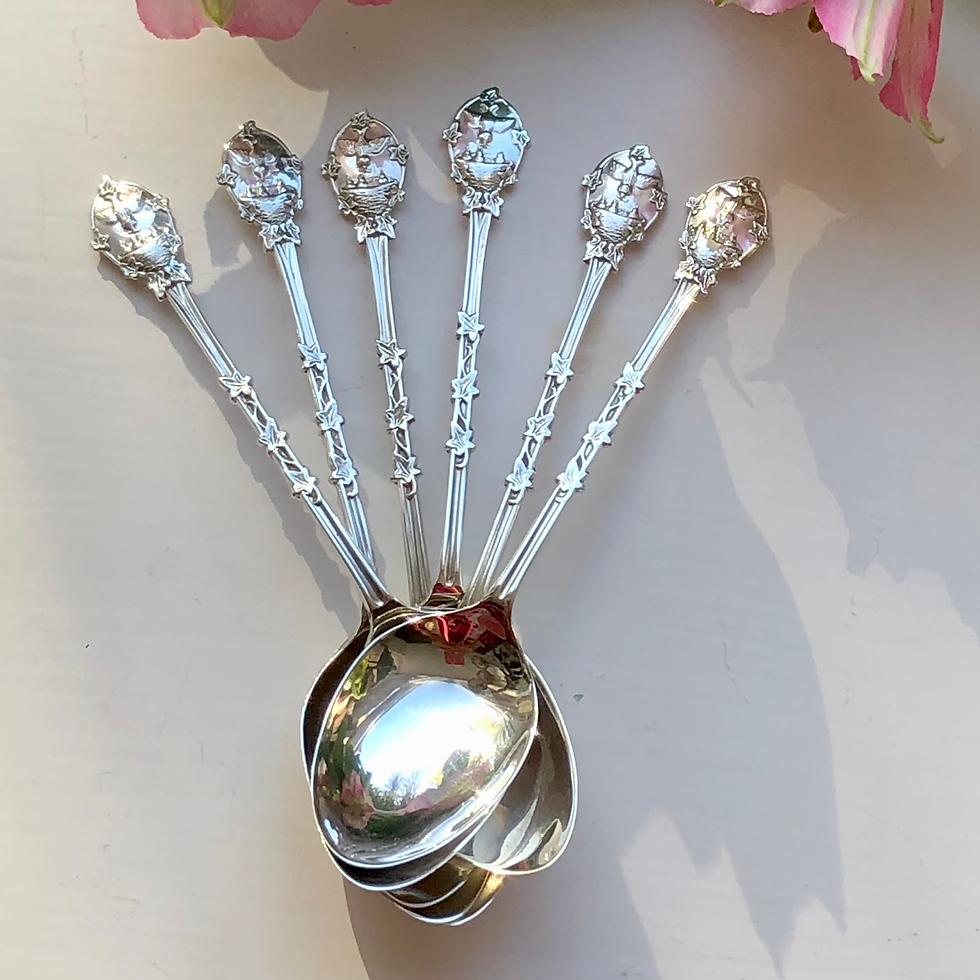 Thumbnail: Sterling Silver Tea Spoons Birmingham 1905 Bird Design
