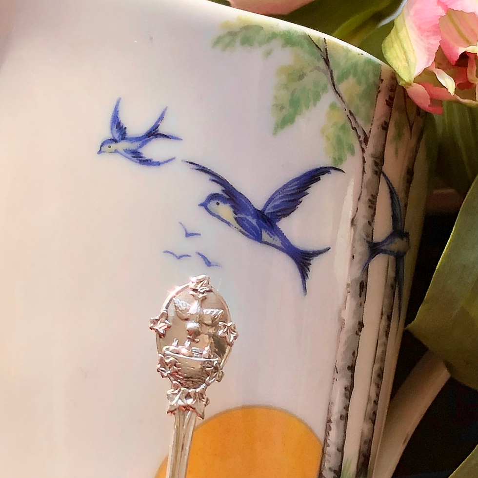 Thumbnail: Sterling Silver Tea Spoons Birmingham 1905 Bird Design