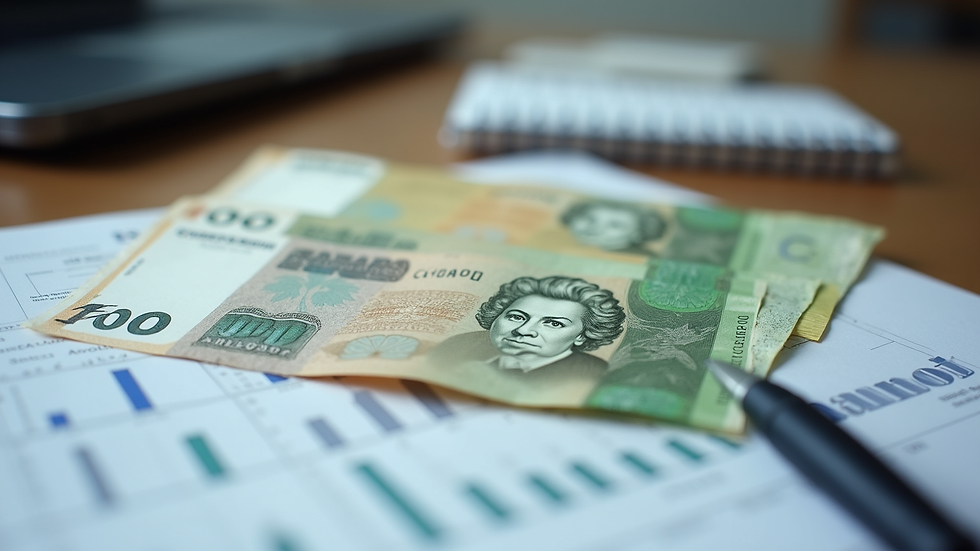 Close-up view of Canadian currency and investment documents on a desk