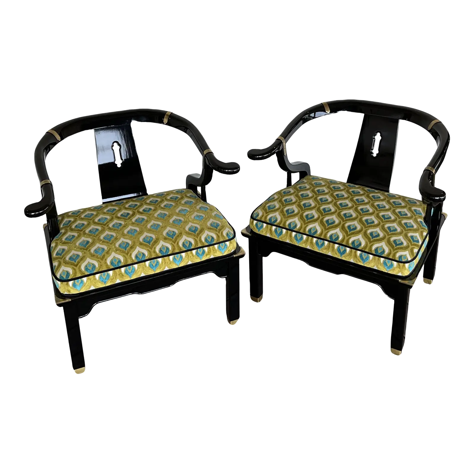 Black Lacquered Chinoiserie Chairs by Century Furniture - a Pair