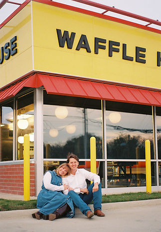 couple engagement in front of a Wafflehouse
