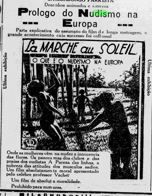 Anúncio do filme La Marche au Soleil, que passou em Curitiba em 1933. Anúncio do jornal O Dia,