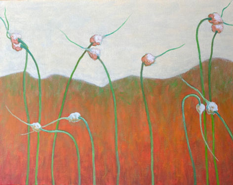 Oil Painting of Garlic Scapes by Kate Fitzgerald