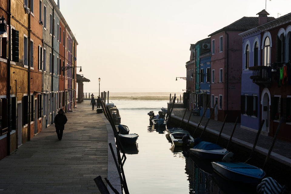 Sunset photograph of a serene scene in Murano, Italy