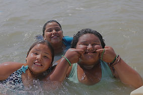 Campers swimming at Camp Marrowbone in Lake Oahe