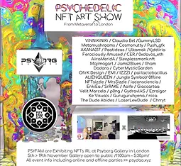 Jams2blues was selected among a group of extremely talented psychedelic artists for a group exhibition in the Psybord Gallery in London. This is a social media flyer made by the DAO Jams2blues is a member of for the Psyfam community of psychedelic artists.