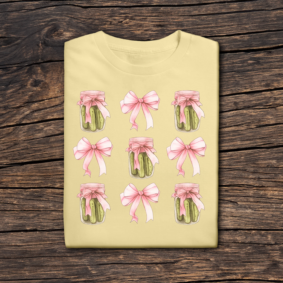 Thumbnail: Pickles and Bows T-Shirt – Cute Cottagecore Aesthetic Tee | Gildan Heavy Cotton