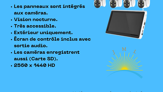Caméra Solaire 4 Pcs + écran de contrôle + Wifi 