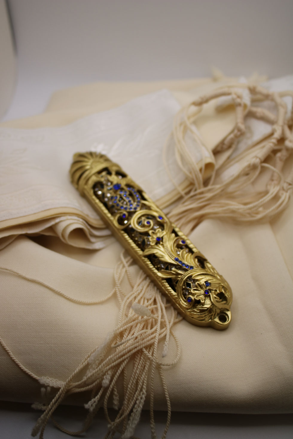 Thumbnail: Pewter and Crystal Deluxe Mezuzah Case - 5.75 in