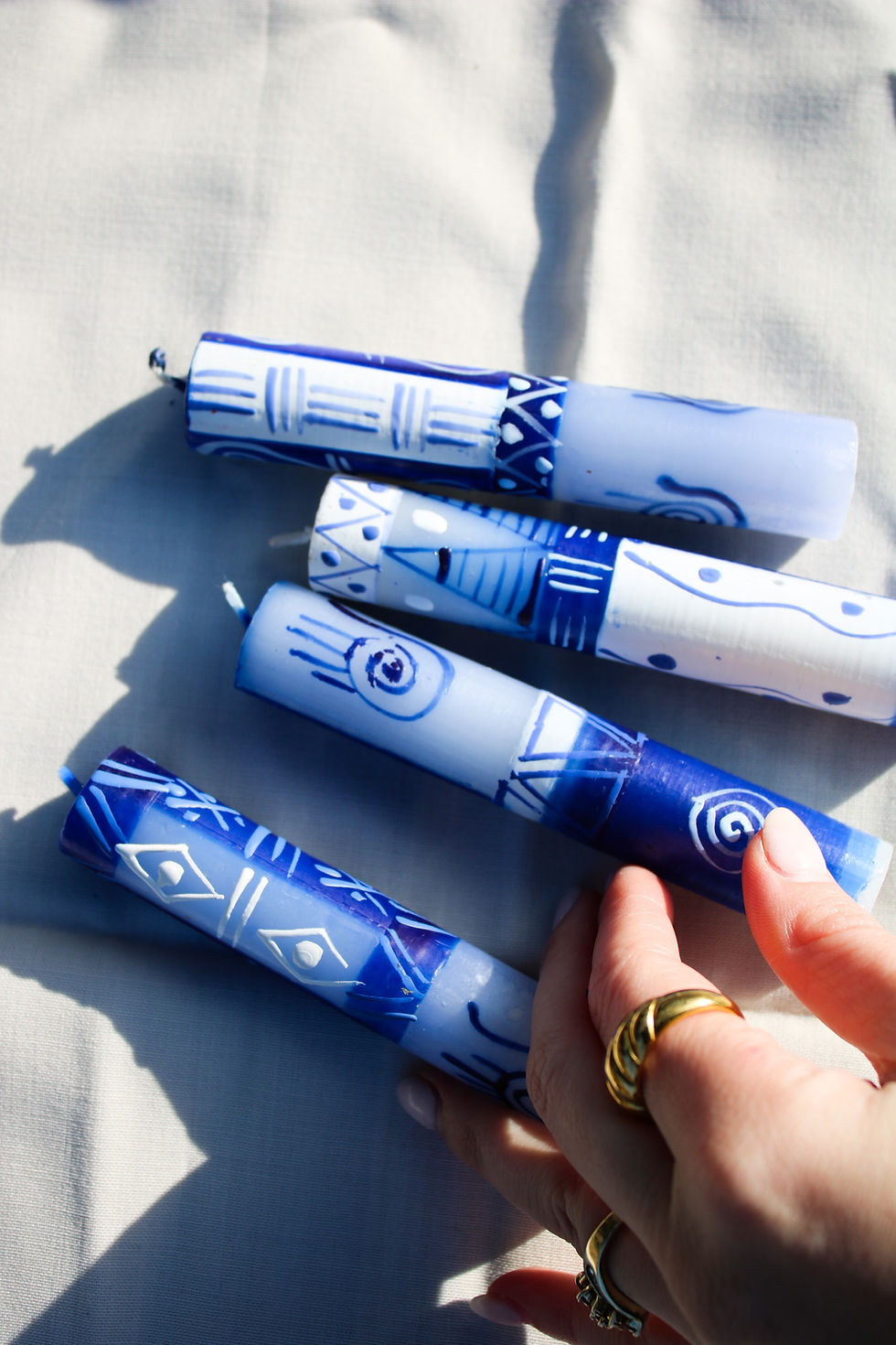 Thumbnail: Hamsa Shabbat Candles Handpainted Shabbat Taper Candles Jewish Candles Jewish Spell Candles Magic Jewitches Jewish Magic