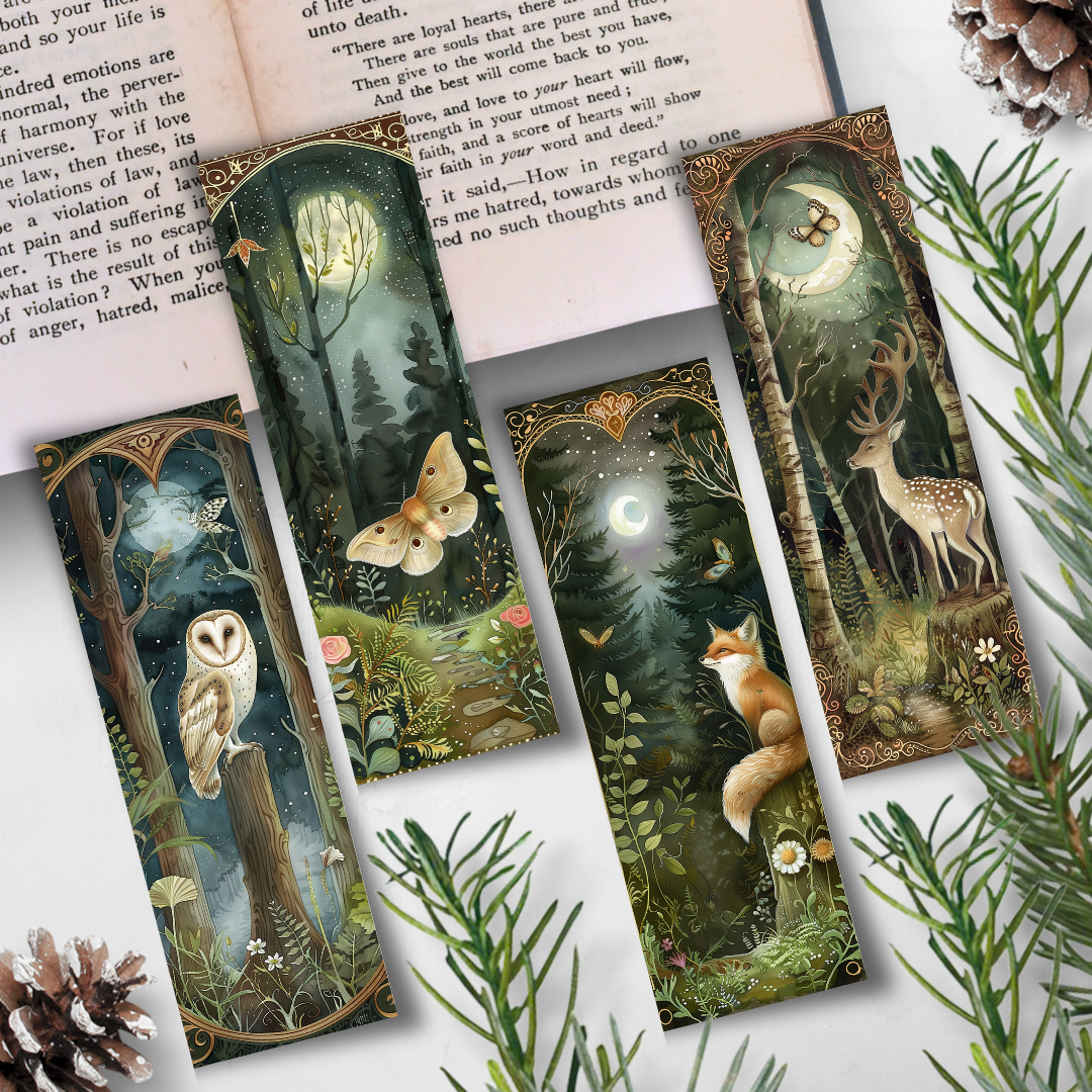 Lot de 4 Marque-Pages Animaux Lunaires