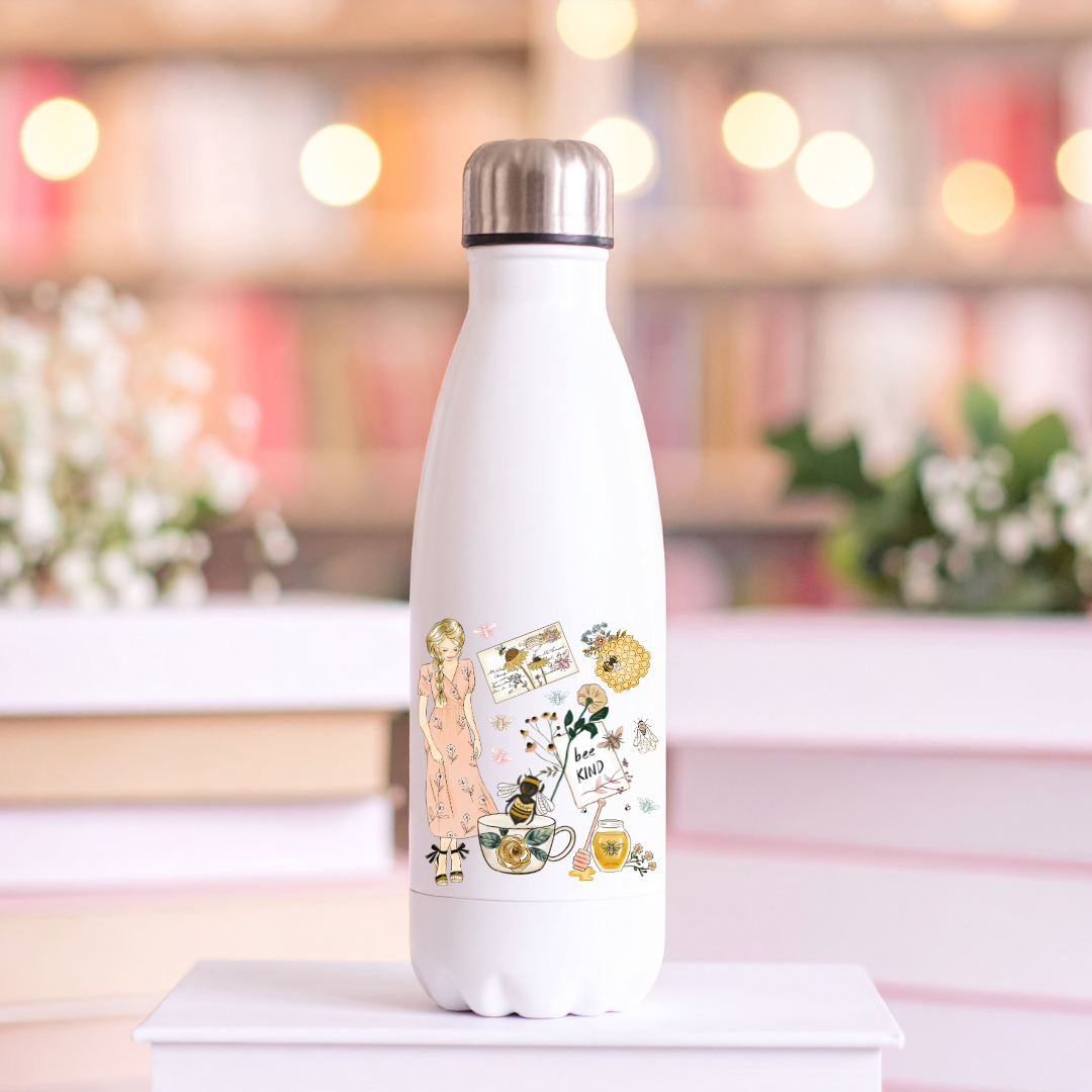 Bouteille gourde blanche inox Délices des abeilles