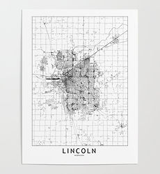 Lincoln city map art print designed by multipliCITY. A clean, simple, modern art map of Lincoln, Nebraska.