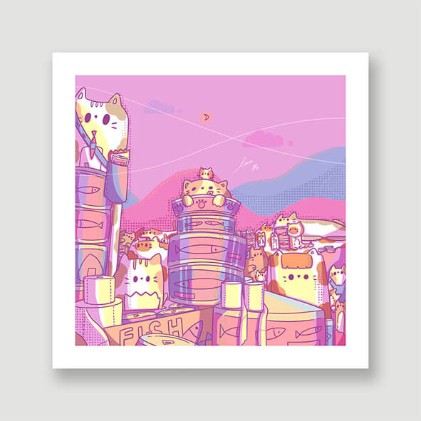 Hong Kong limited edition art print of "Hallucinations" by Ar Zhai. Cat art prints.