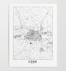Cork city map art print designed by multipliCITY. A clean, simple, modern art map of Cork, Ireland.