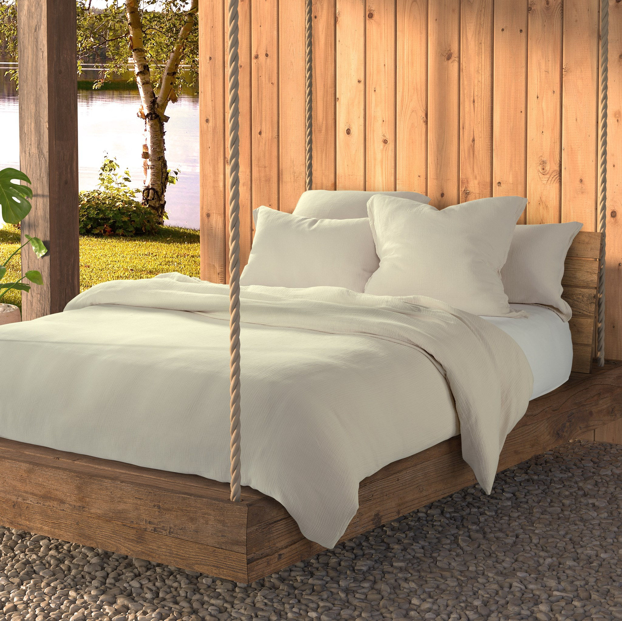 Muslin cream king duvet cover