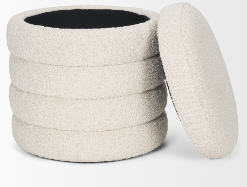 Thumbnail: Elise Cream Boucle Upholstered Storage Ottoman