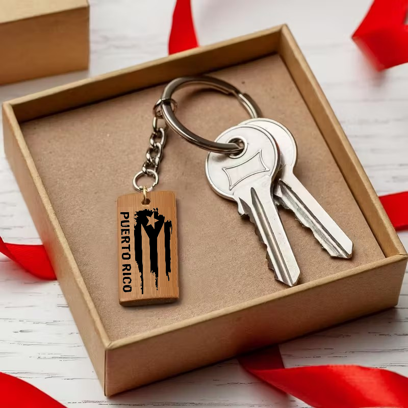 Wood Crafts Puerto Rico Flag Keychain