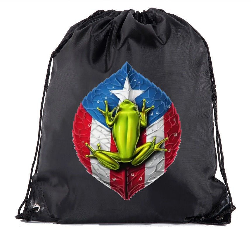 Puerto Rico Flag & Coqui Drawstring Bag
