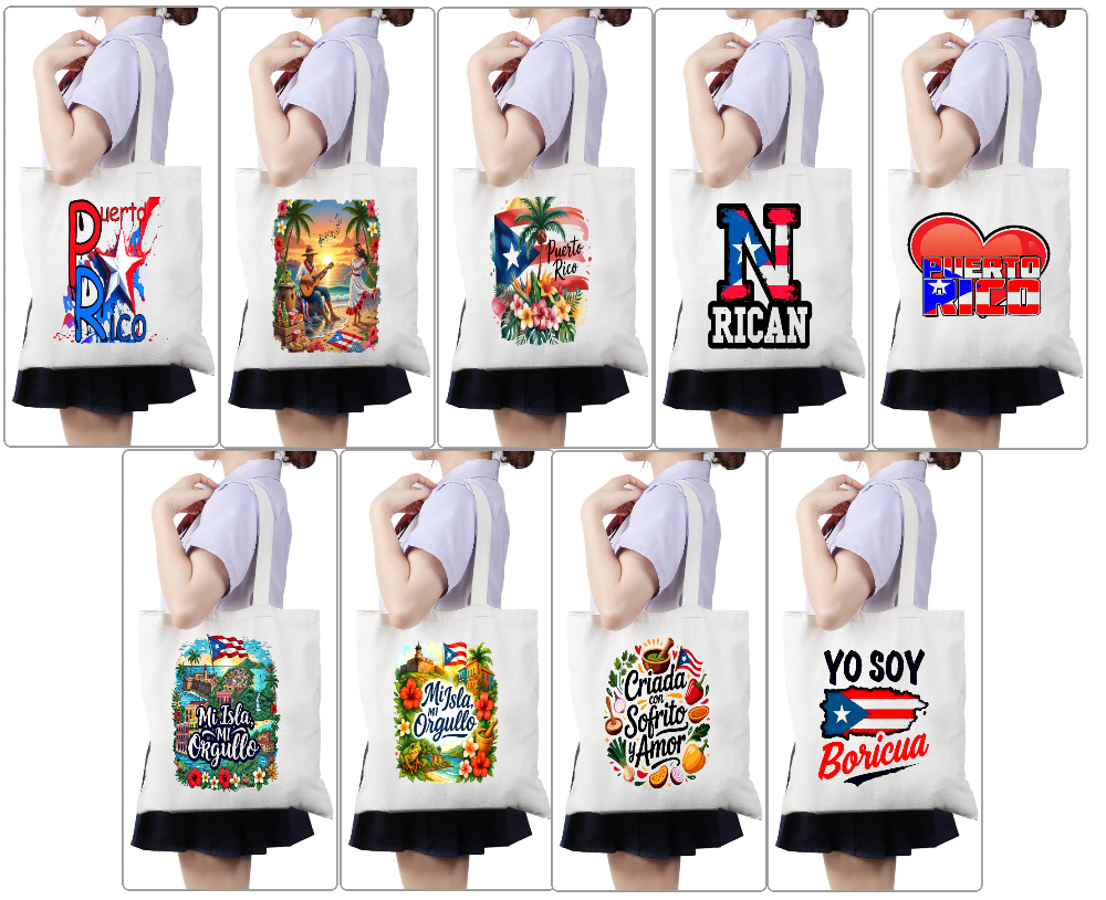 Puerto Rico White Canva Tote Bag - 12 x 14 inch