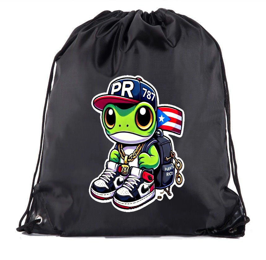 Puerto Rico Flag & Coqui Drawstring Bag