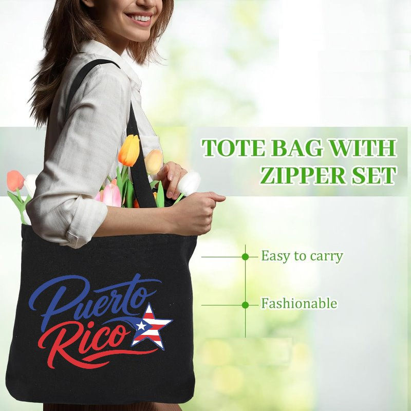 Thumbnail: Puerto Rico Canvas Tote Bags W/ Zipper Closure