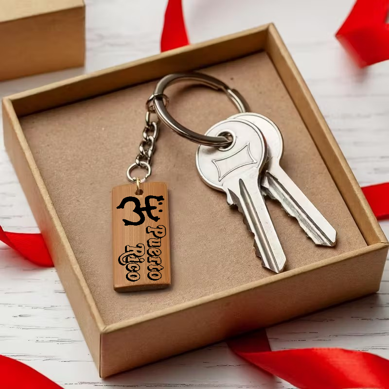 Wood Crafts Puerto Rico & Coqui Taino Keychain