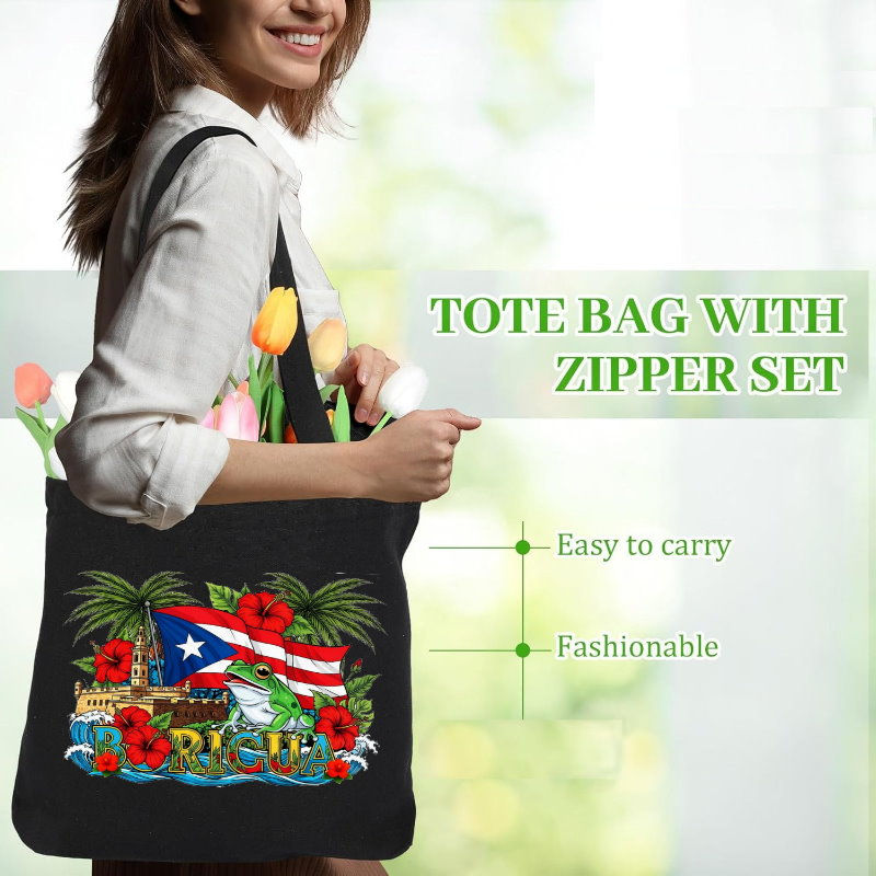 Thumbnail: Puerto Rico Canvas Tote Bags W/ Zipper Closure
