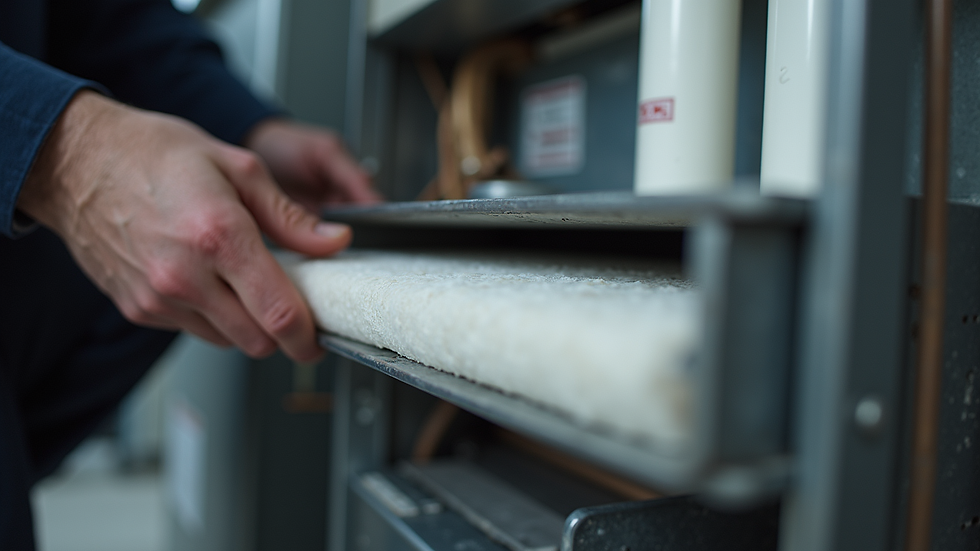 Close-up view of a furnace filter being replaced for winter maintenance
