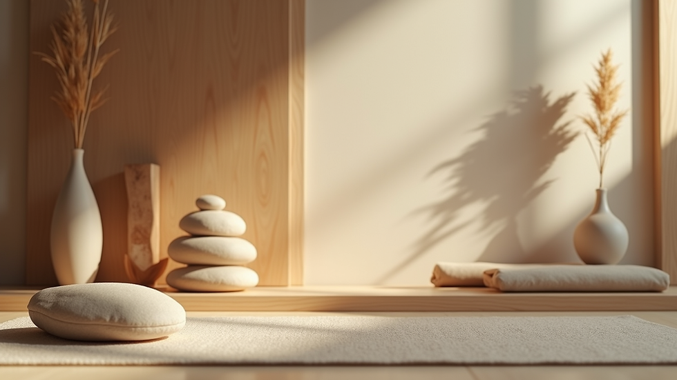 Close-up view of a serene meditation space with calming elements