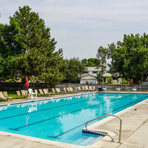 Side facing view of pool