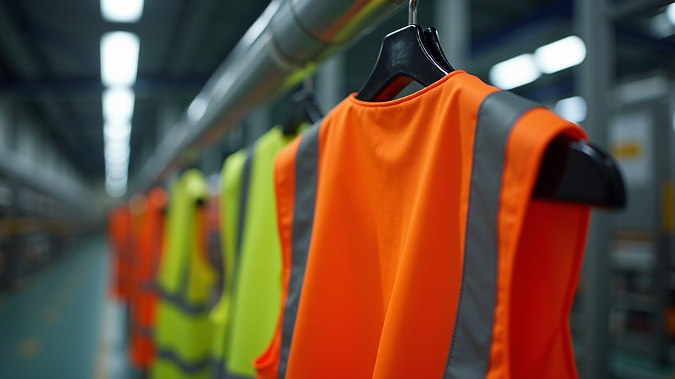 Eye-level view of a bright orange hi-vis vest hanging on a hook