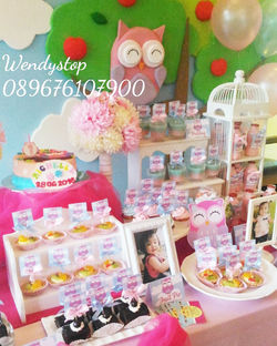 Little owl pink baby girl first theme  sweet corner dessert table surabaya sidoarjo cake ulang tahun