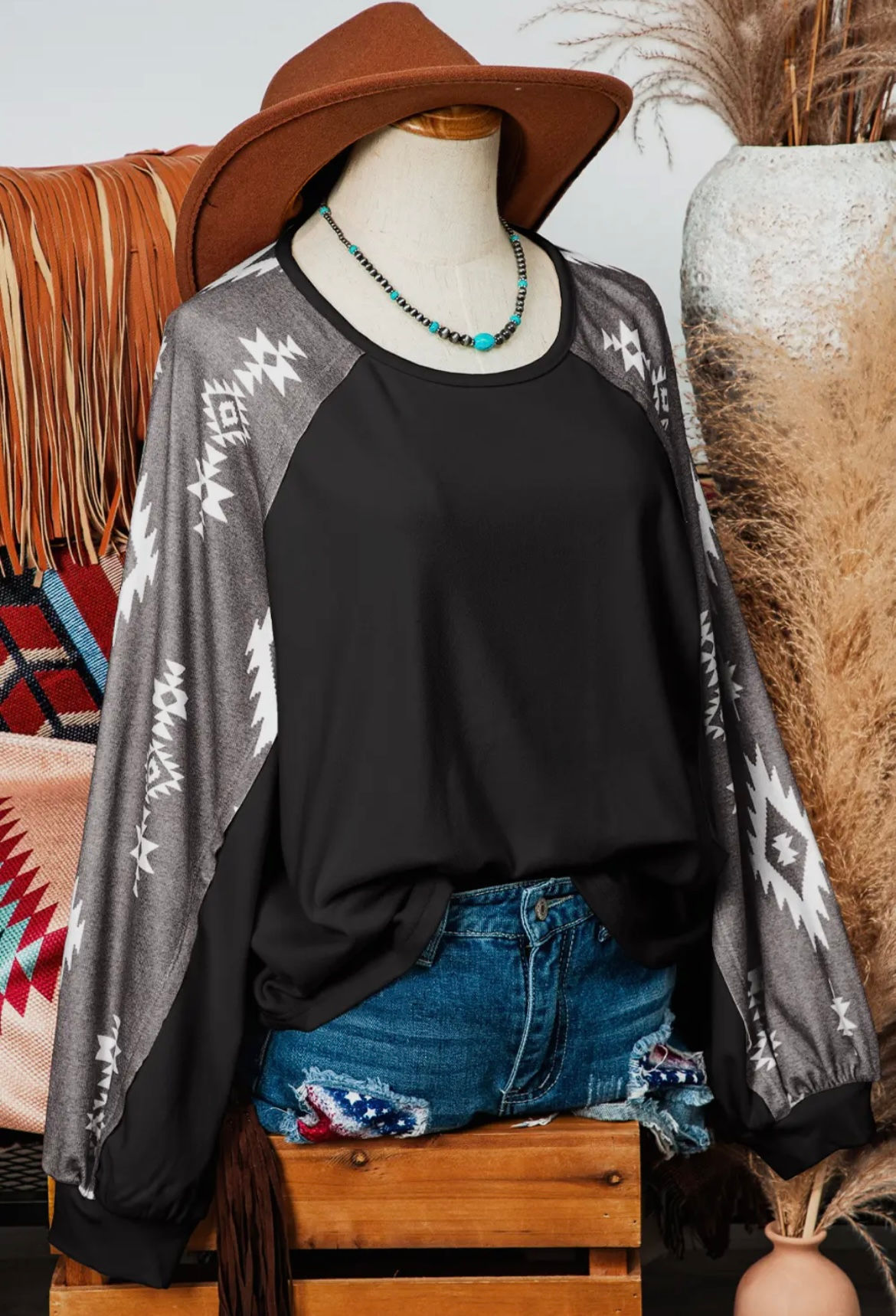 Black Aztec Balloon Long Sleeve 