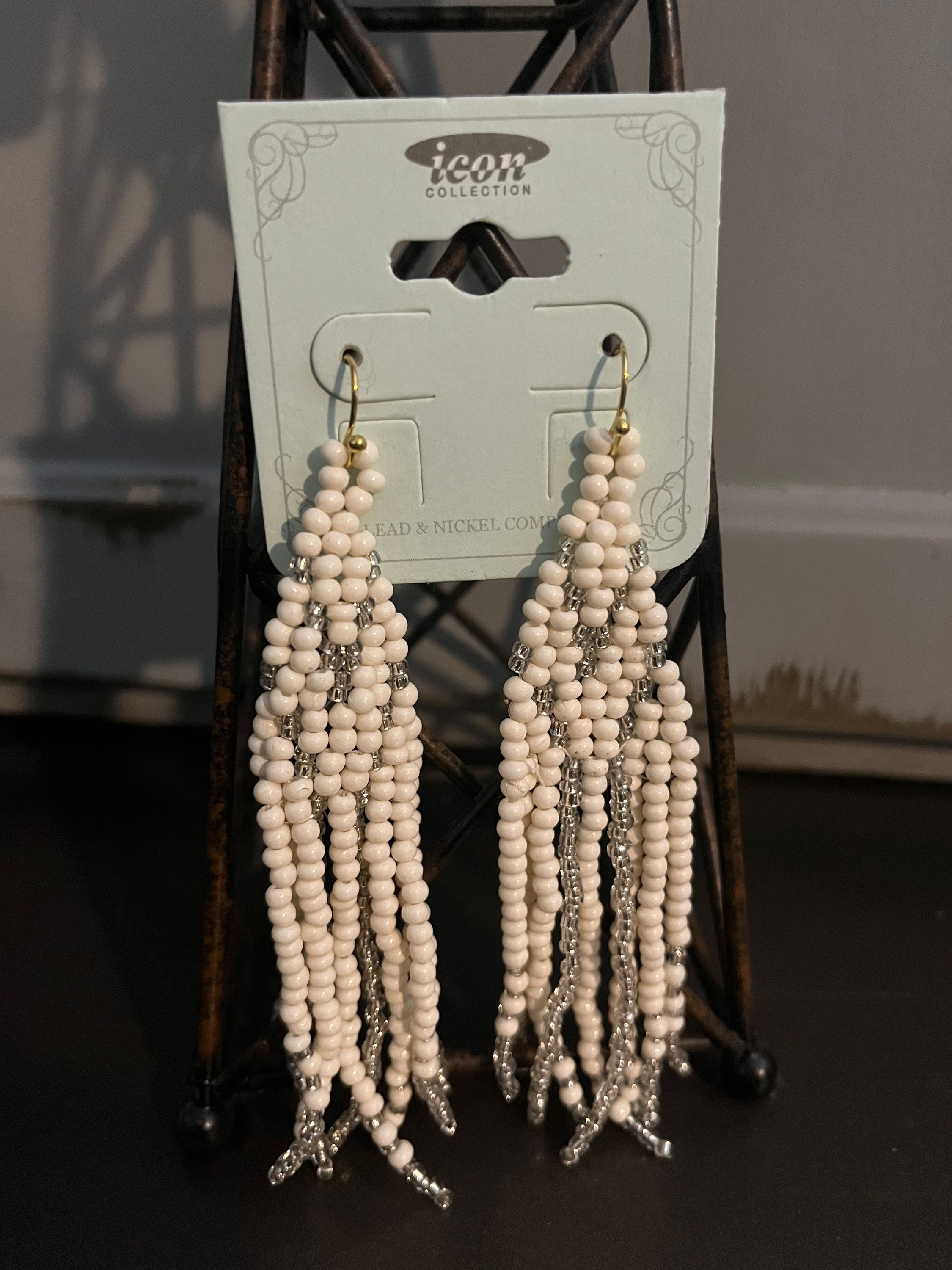 White Seed Bead Earrings 