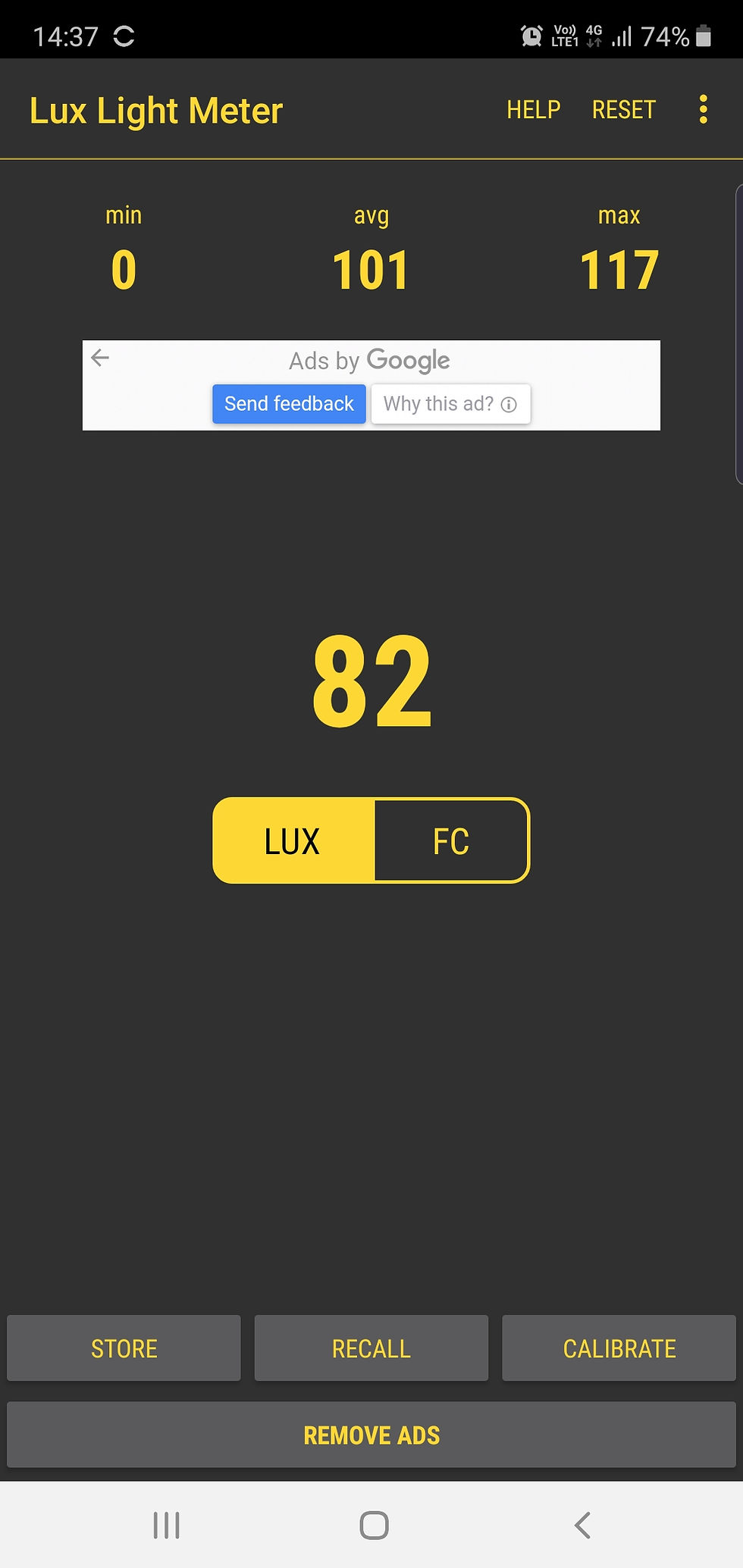 The Lux Light Meter Application provides a basic, clear display of the light conditions