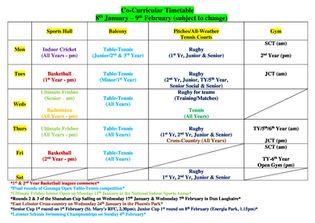 Co-Curricular Timetable 8th January-9th February