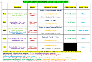 Co-Curricular Timetable to Easter 2025
