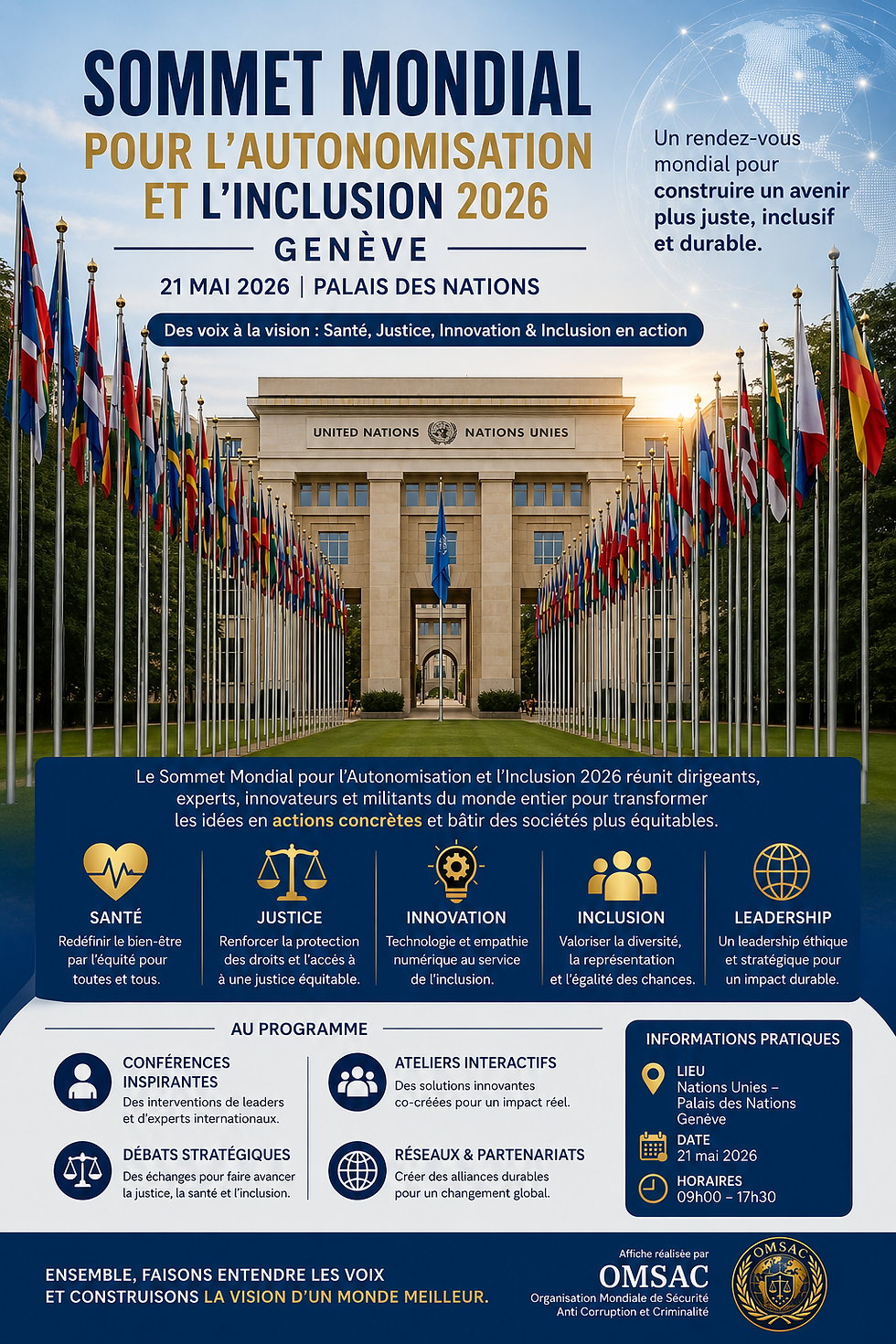 L’OMSAC au cœur du Sommet Mondial pour l’Autonomisation et l’Inclusion Genève, Palais des Nations – 21 mai 2026