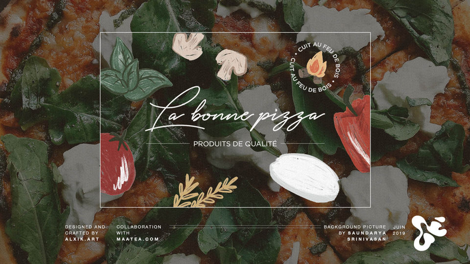 La Bonne Pizza - Charte graphique
Création de logo et déclinaison de la charte pour Food truck de pizza pour La bonne Pizza par Alexie Kajpust graphiste illustratrice freelance.