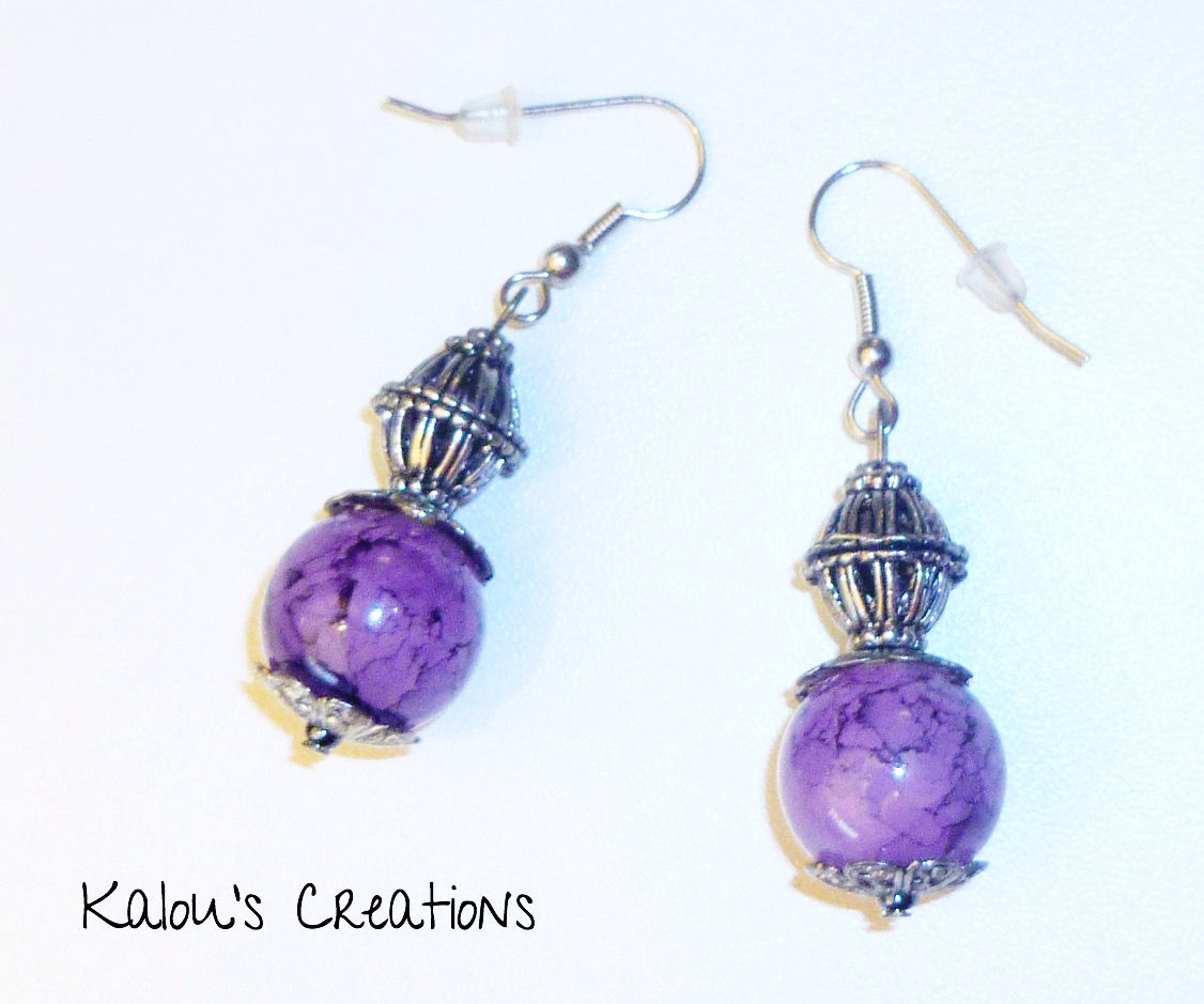 Boucles d'oreille violine / argent tibétain