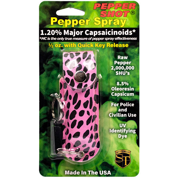 Pepper Shot MC 1/2 oz leatherette holster/quick release keychain CP B/P